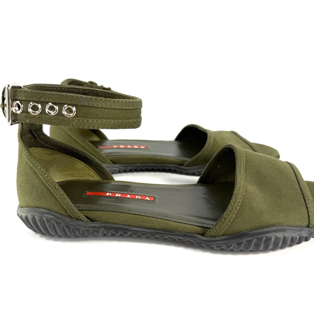 Prada Linea Rossa Gabardine Ankle-Strap Flat Sandals - Picture 5 of 12